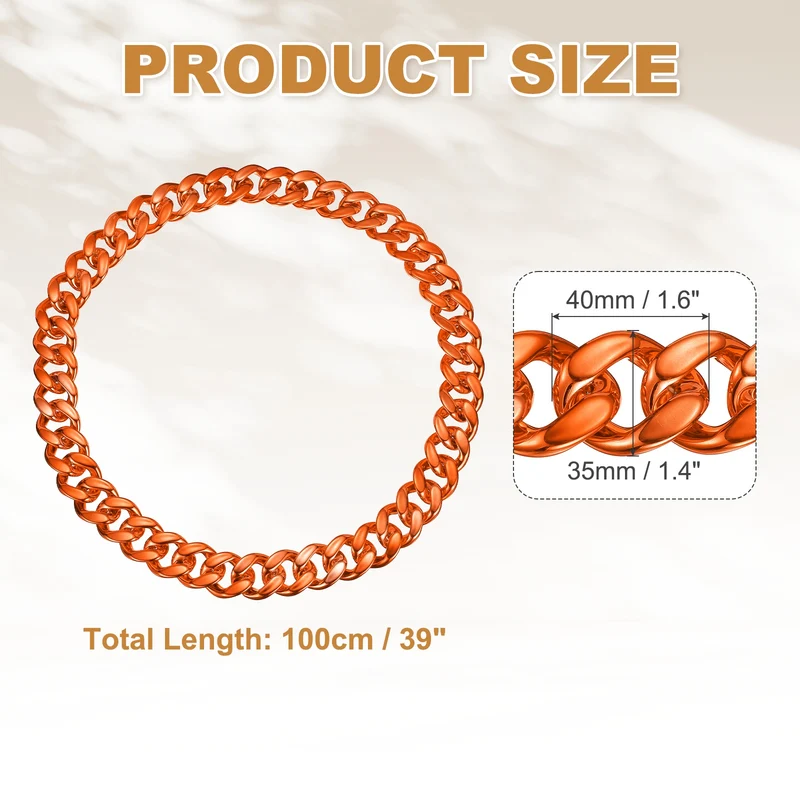 Plastic Hip Hop Chain Necklace 39" Men's Chunky Fake Chain Orange