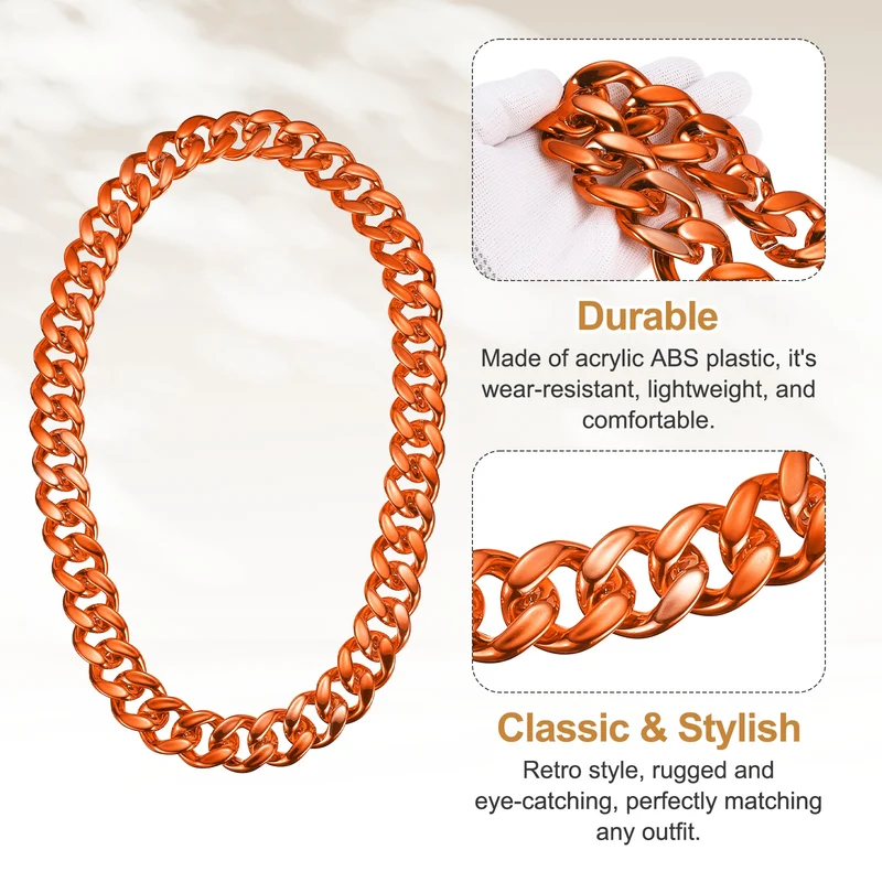 Plastic Hip Hop Chain Necklace 39" Men's Chunky Fake Chain Orange