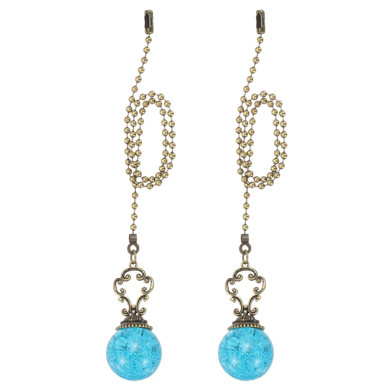 2 Pcs 15" Crystal Ceiling Fan Pull Chain, Lake Blue ( Ball)