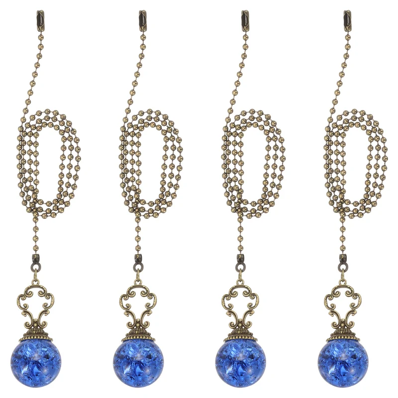 4 Pcs 22" Crystal Ceiling Fan Pull Chain, Blue ( Ball)