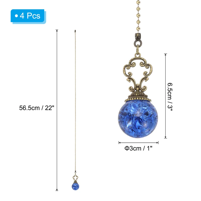 4 Pcs 22" Crystal Ceiling Fan Pull Chain, Blue ( Ball)
