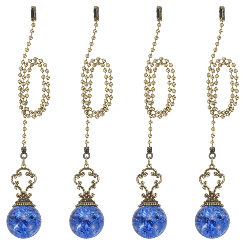 4 Pcs 15" Crystal Ceiling Fan Pull Chain, Blue ( Ball)