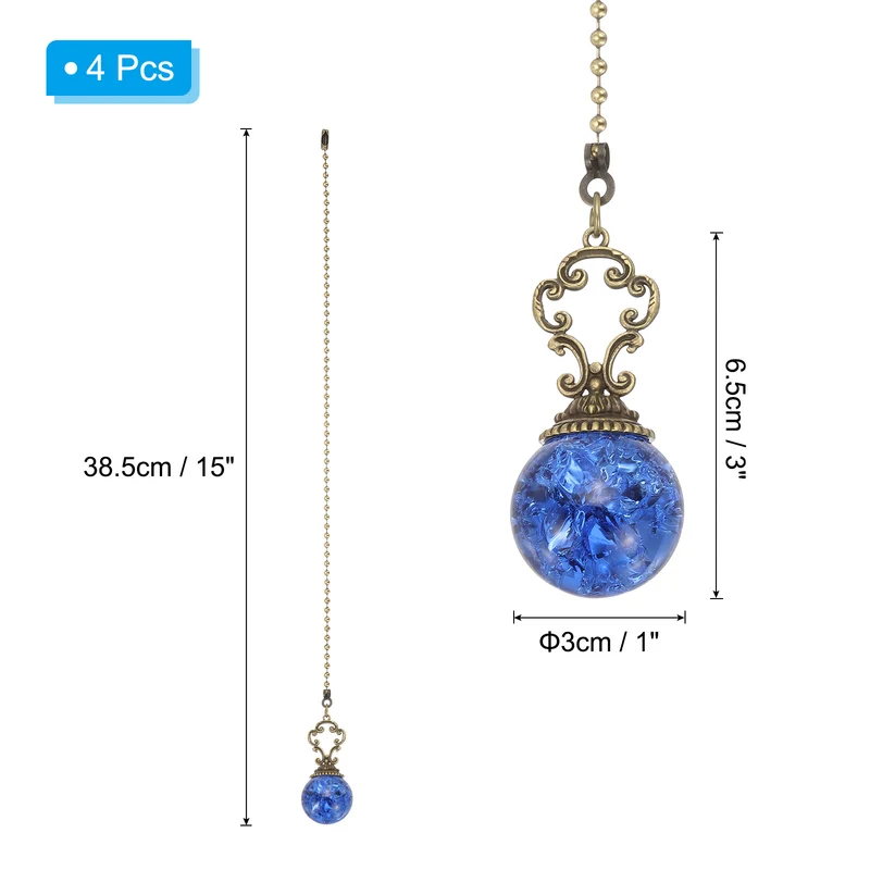 4 Pcs 15" Crystal Ceiling Fan Pull Chain, Blue ( Ball)