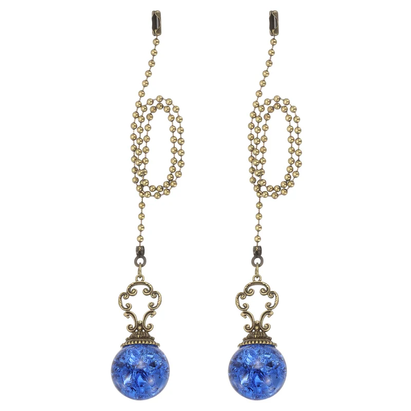 2 Pcs 15" Crystal Ceiling Fan Pull Chain, Blue ( Ball)