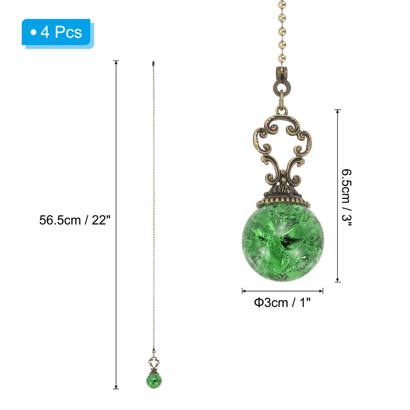 4 Pcs 22" Crystal Ceiling Fan Pull Chain, Green ( Ball)