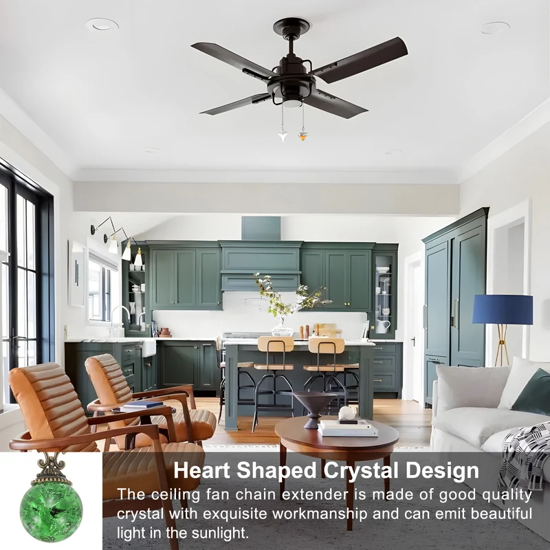 4 Pcs 22" Crystal Ceiling Fan Pull Chain, Green ( Ball)
