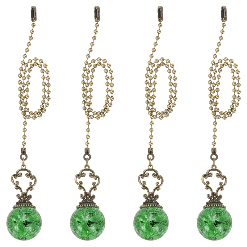 4 Pcs 15" Crystal Ceiling Fan Pull Chain, Green ( Ball)