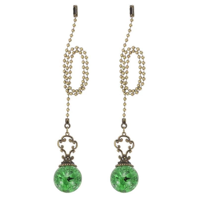 2 Pcs 15" Crystal Ceiling Fan Pull Chain, Green ( Ball)