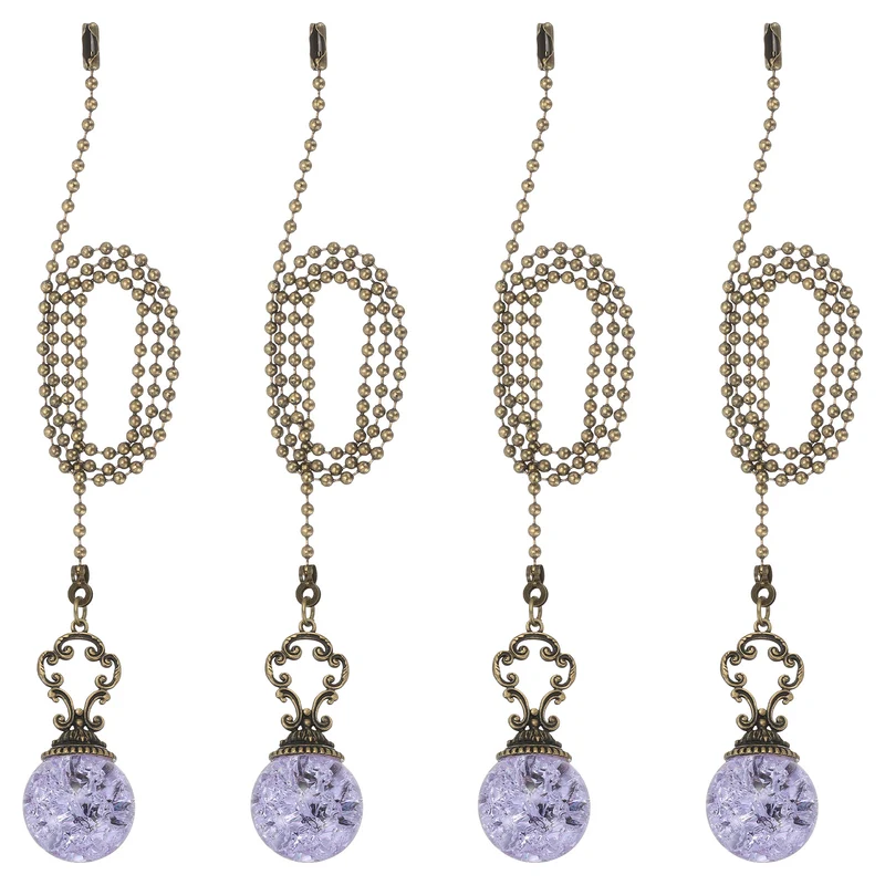 4 Pcs 22" Crystal Ceiling Fan Pull Chain, Purple ( Ball)