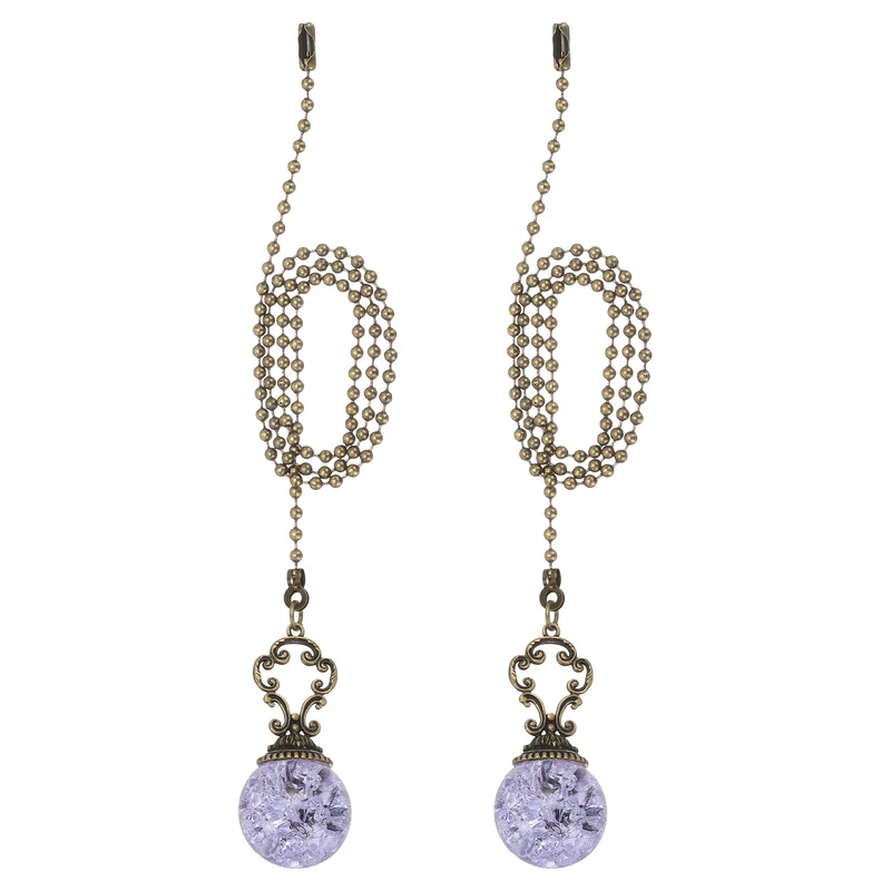 2 Pcs 22" Crystal Ceiling Fan Pull Chain, Purple ( Ball)