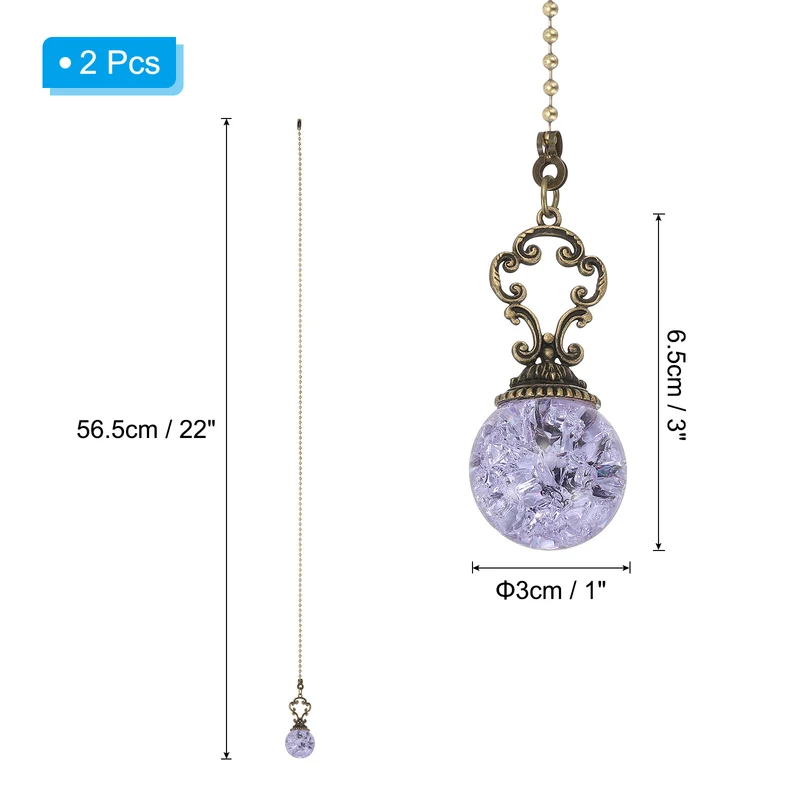 2 Pcs 22" Crystal Ceiling Fan Pull Chain, Purple ( Ball)
