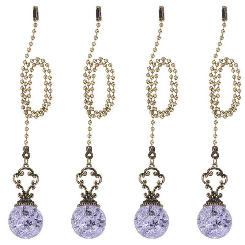 4 Pcs 15" Crystal Ceiling Fan Pull Chain, Purple ( Ball)