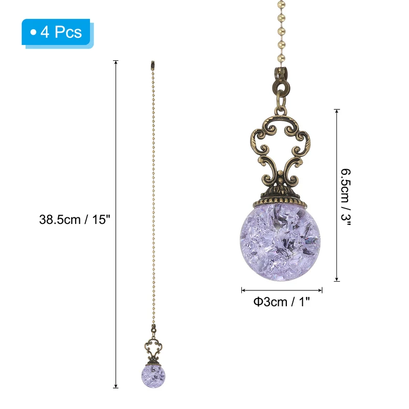 4 Pcs 15" Crystal Ceiling Fan Pull Chain, Purple ( Ball)
