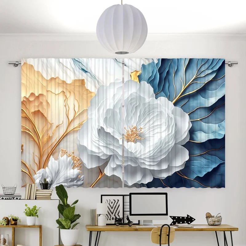 Vorhang Motiv "Blume Marmor weiß"