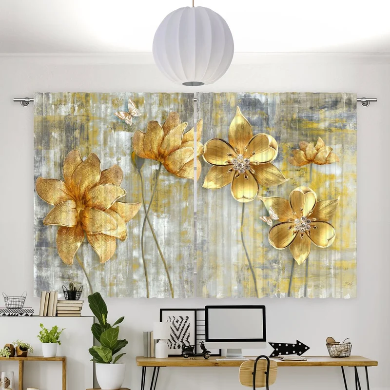 Vorhang Motiv "Blumen gold"