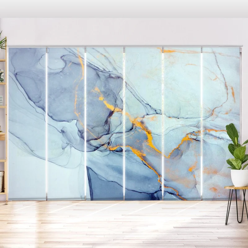 Schiebegardine Motiv "Blau gold abstrakt"