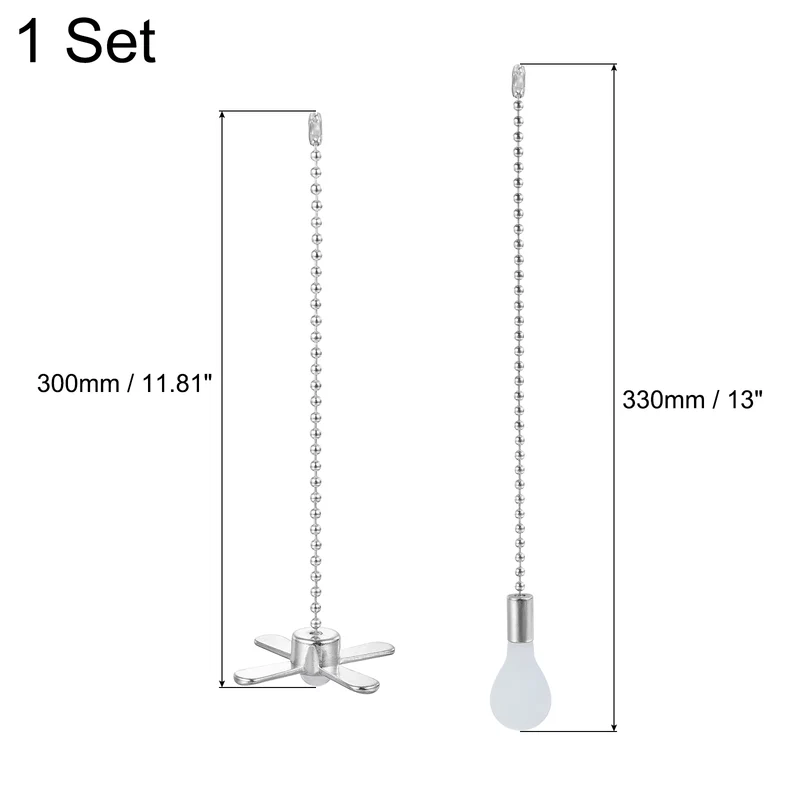 13 Inch Ceiling Fan Pull Chain Sets, 2 Pcs Fan Chains Extenders, Silver