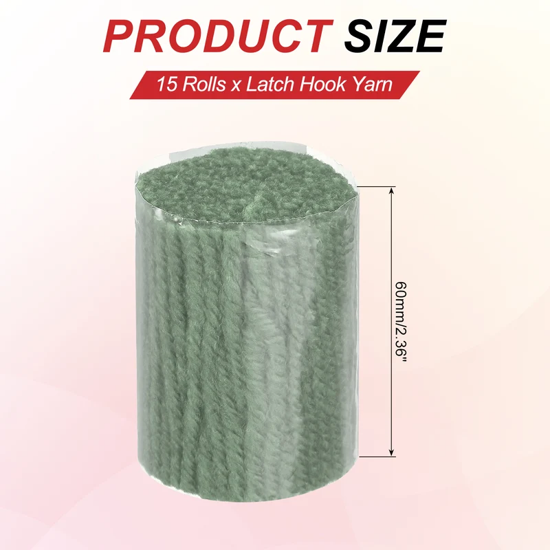 15 Rolls Latch Hook Yarn, 3mm Matte Green Latch Hook Kit Yarn Precut Hook Rugs