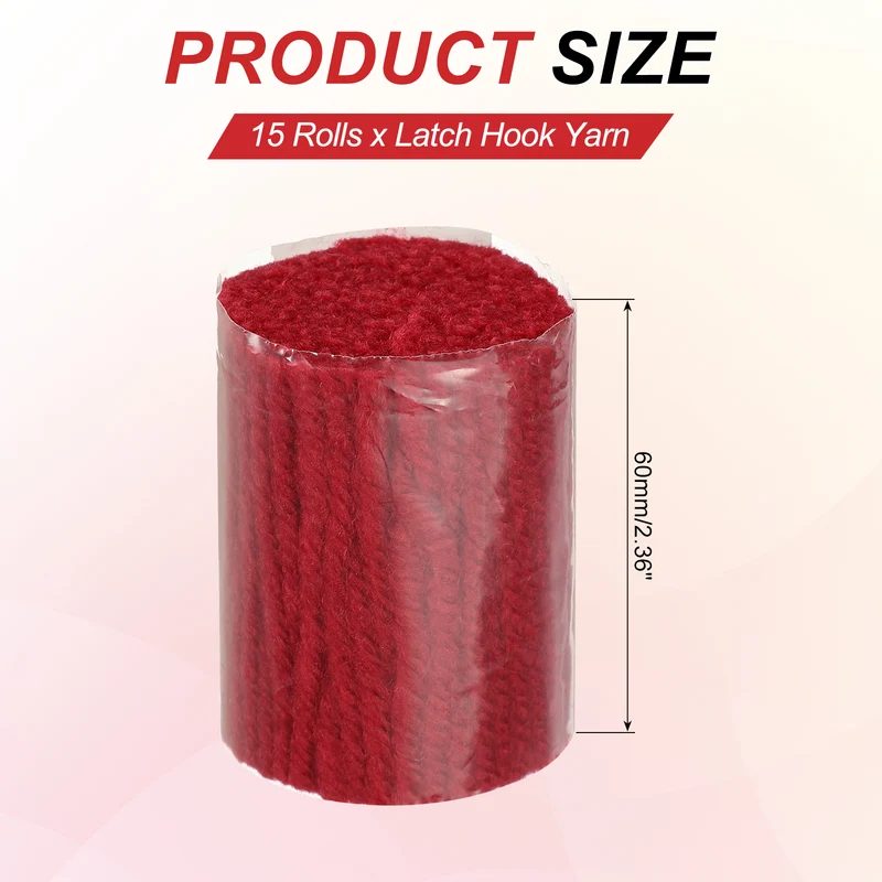 15 Rolls Latch Hook Yarn, 3mm Dark Red Latch Hook Kit Yarn Precut Hook Rugs