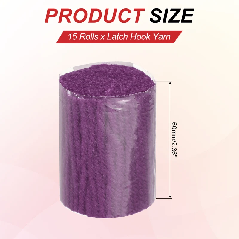 15 Rolls Latch Hook Yarn, 3mm Dark Purple Latch Hook Kit Yarn Precut Hook Rugs
