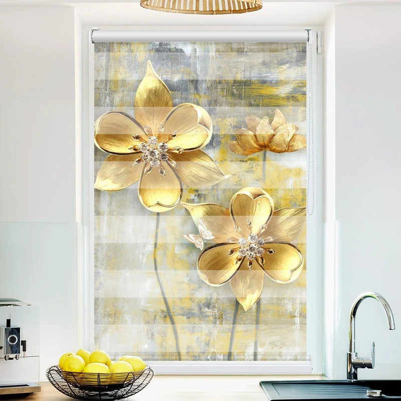 Klemmfix Doppelrollo "Blumen Gold" | Klemm Doppelrollo