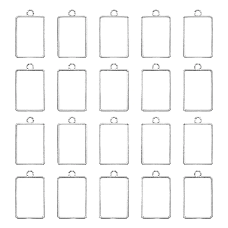 Open Back Bezel Pendants, 30pcs Rectangular Hollow Frame Pendant (Silver)