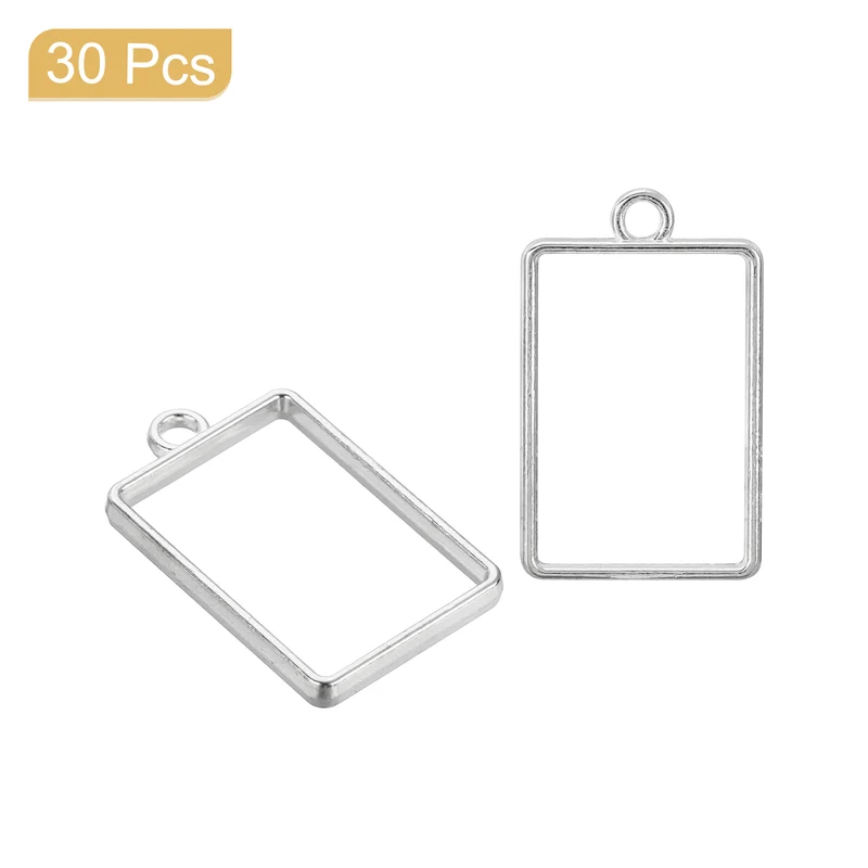 Open Back Bezel Pendants, 30pcs Rectangular Hollow Frame Pendant (Silver)