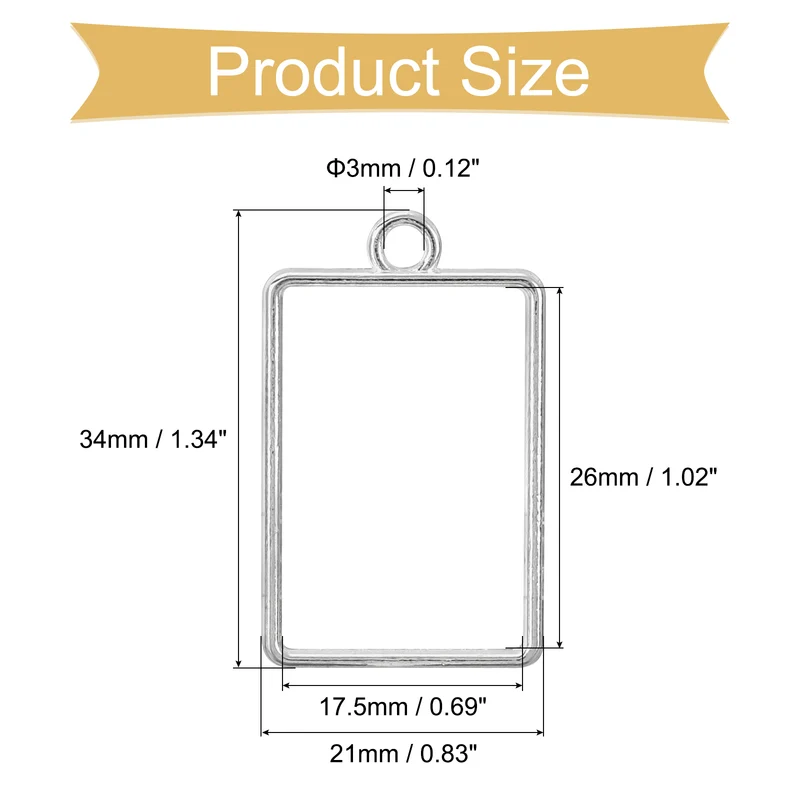 Open Back Bezel Pendants, 50pcs Rectangular Hollow Frame Pendant (Silver)