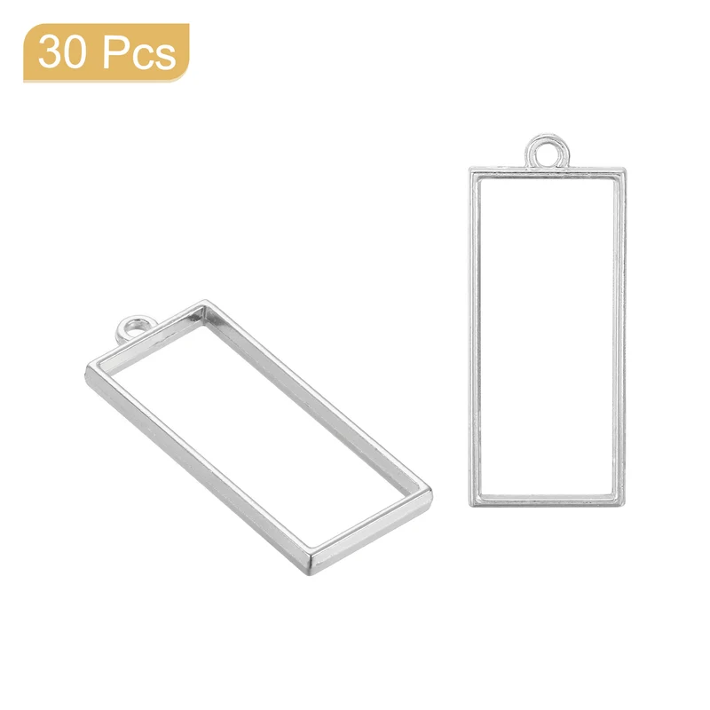 Open Back Bezel Pendants, 30pcs Rectangle Hollow Frame Pendant (Bright Silver)