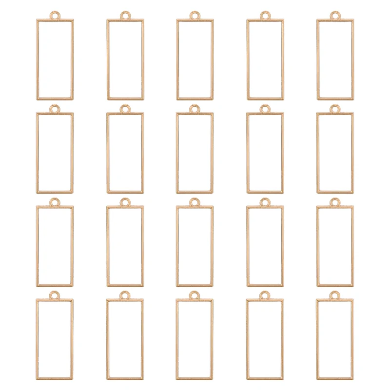 Open Back Bezel Pendants, 30pcs Rectangle Hollow Frame Pendant (K Gold)