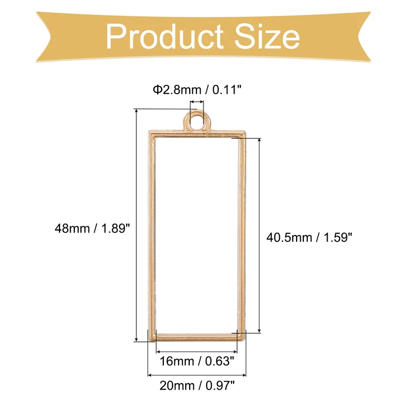 Open Back Bezel Pendants, 30pcs Rectangle Hollow Frame Pendant (K Gold)