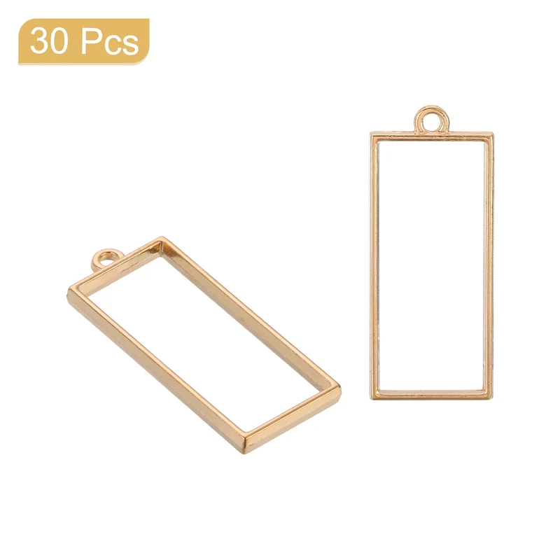 Open Back Bezel Pendants, 30pcs Rectangle Hollow Frame Pendant (K Gold)