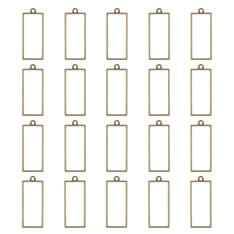 Open Back Bezel Pendants, 30pcs Rectangle Hollow Frame Pendant (Bronze)