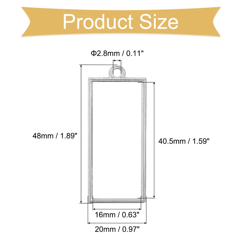 Open Back Bezel Pendants, 30pcs Rectangle Hollow Frame Pendant (Silver)