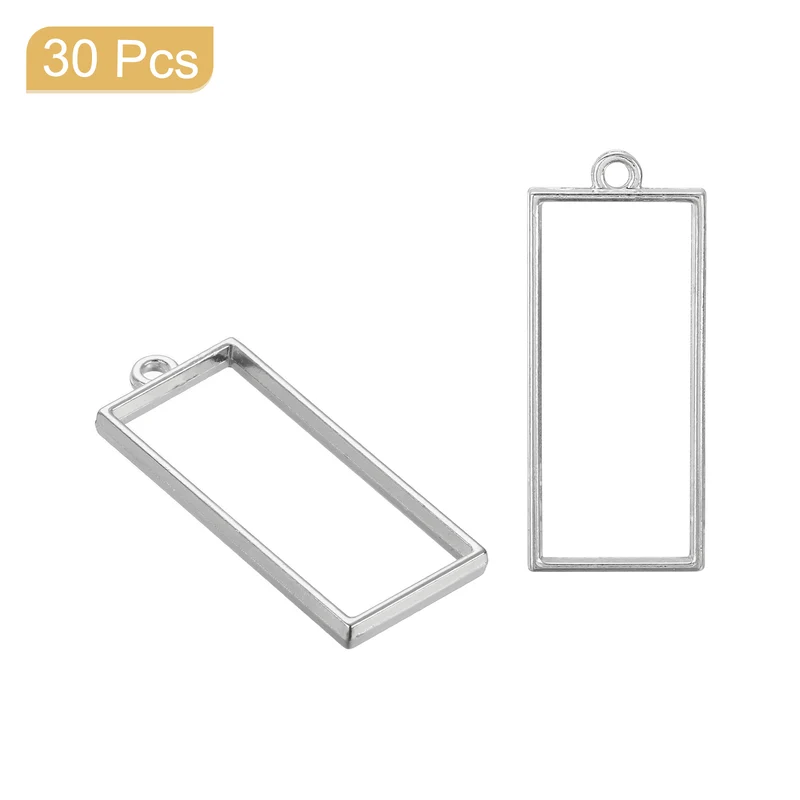 Open Back Bezel Pendants, 30pcs Rectangle Hollow Frame Pendant (Silver)
