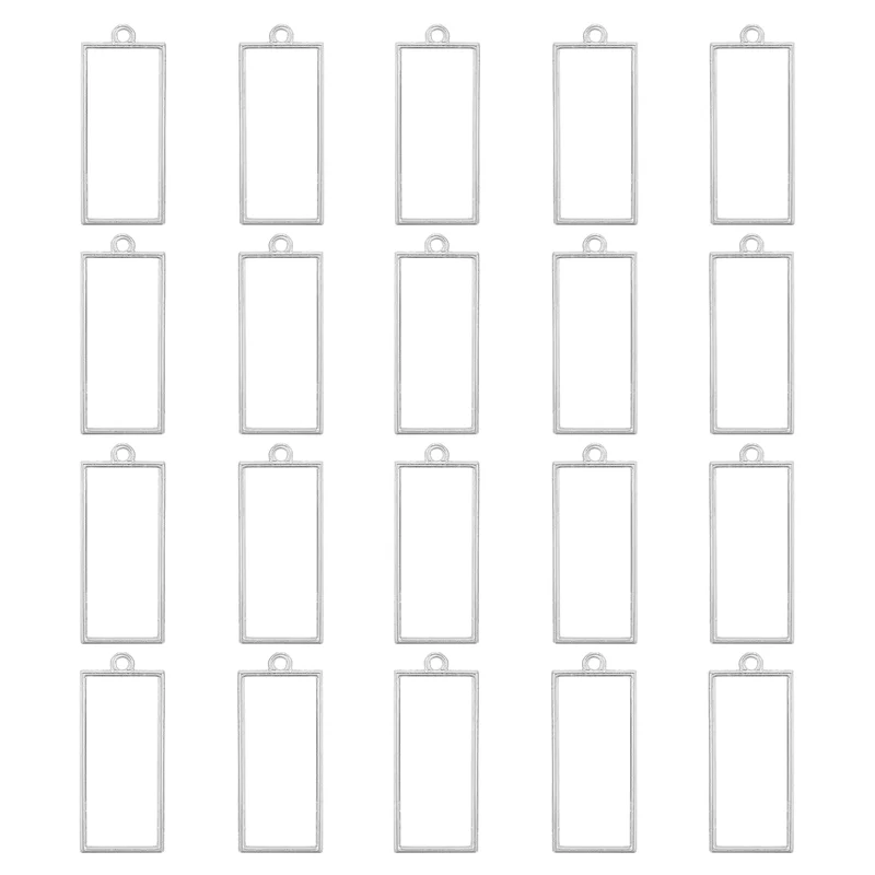 Open Back Bezel Pendants, 50pcs Rectangle Hollow Frame Pendant (Bright Silver)