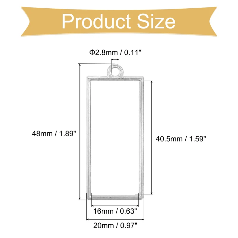 Open Back Bezel Pendants, 50pcs Rectangle Hollow Frame Pendant (Bright Silver)