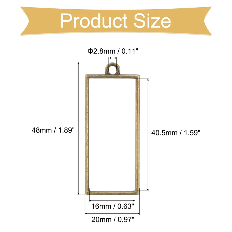Open Back Bezel Pendants, 50pcs Rectangle Hollow Frame Pendant (Bronze)