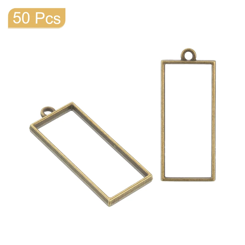 Open Back Bezel Pendants, 50pcs Rectangle Hollow Frame Pendant (Bronze)