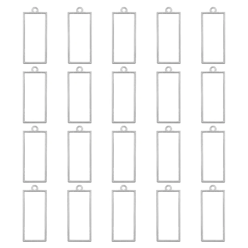Open Back Bezel Pendants, 50pcs Rectangle Hollow Frame Pendant (Silver)