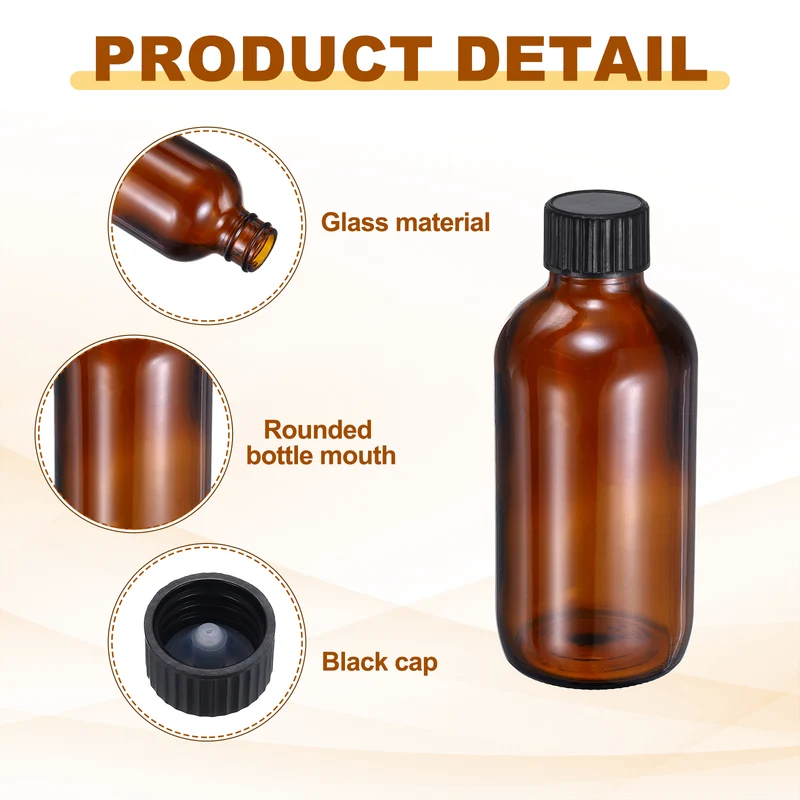 4oz/120ml Round Glass Bottles, Amber Sample Glass Bottle Empty Containers