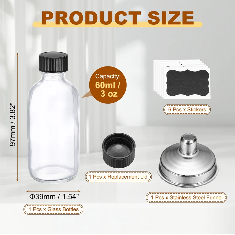 3oz/60ml Round Glass Bottles, White Sample Glass Bottle Empty Containers