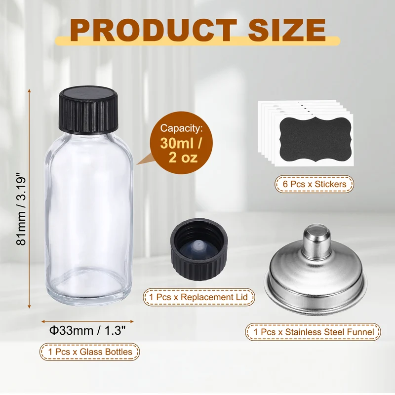 2oz/30ml Round Glass Bottles, White Sample Glass Bottle Empty Containers