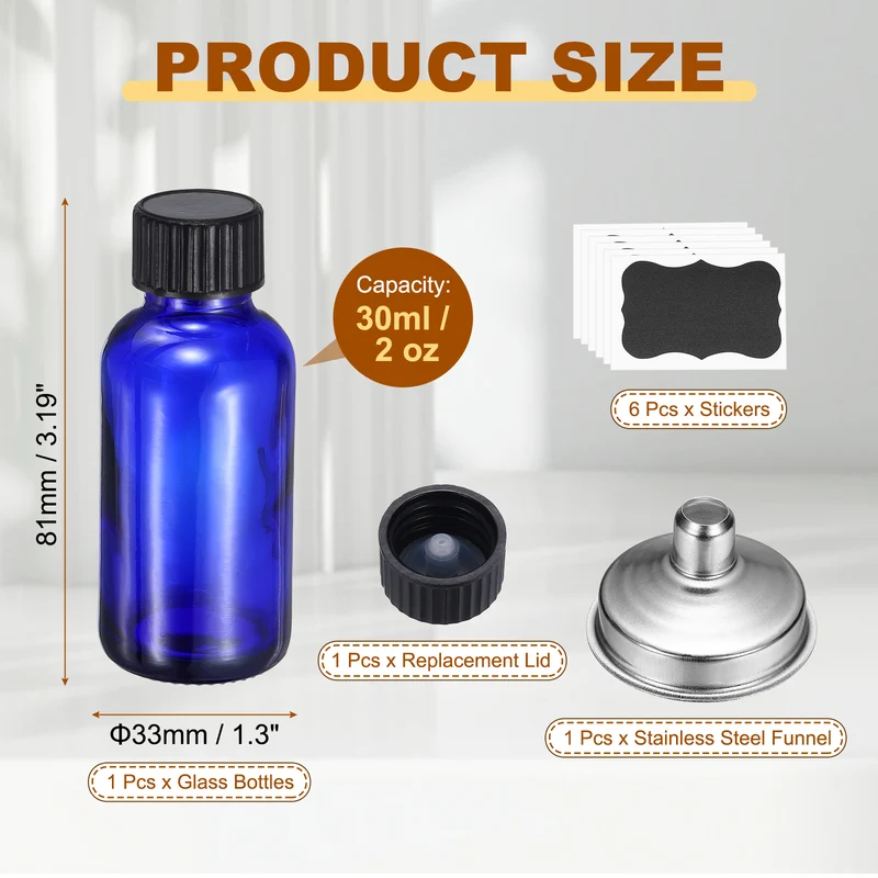 2oz/30ml Round Glass Bottles, Blue Sample Glass Bottle Empty Containers