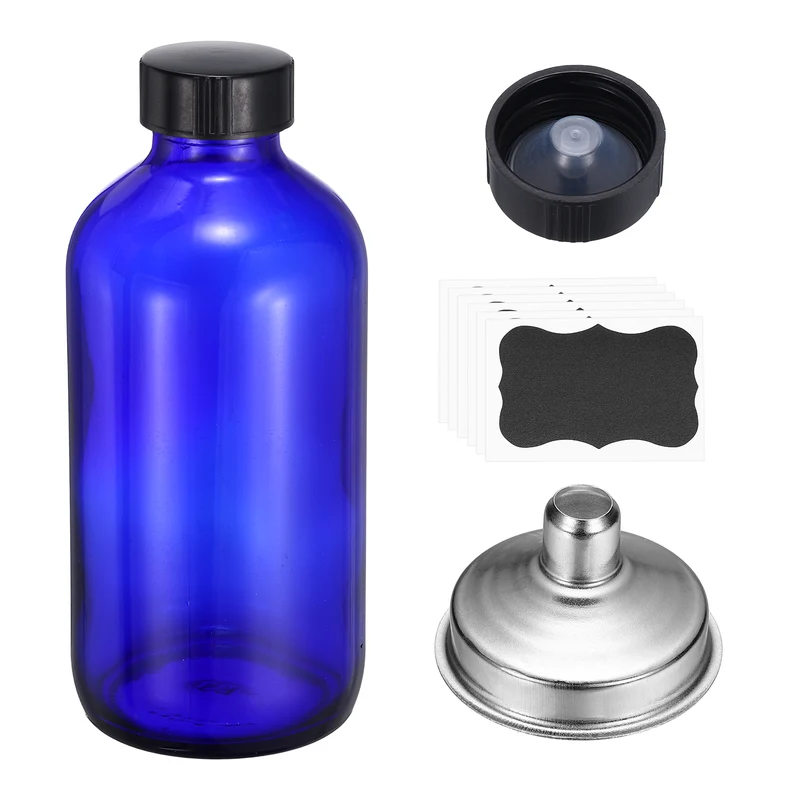 7oz/240ml Round Glass Bottles, Blue Sample Glass Bottle Empty Containers