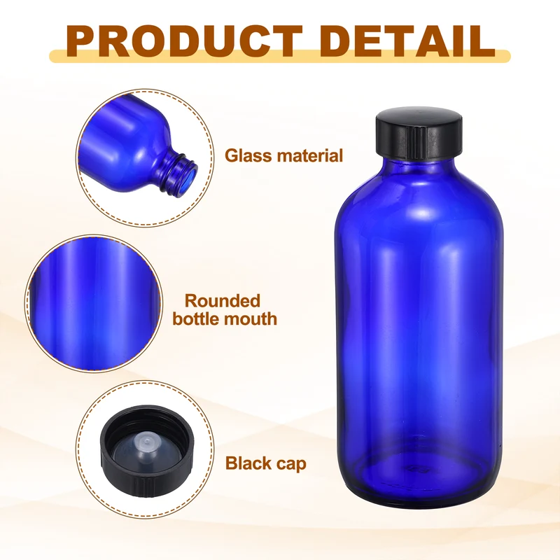 7oz/240ml Round Glass Bottles, Blue Sample Glass Bottle Empty Containers