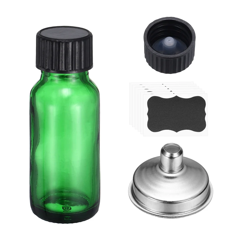 1oz/15ml Round Glass Bottles, Green Sample Glass Bottle Empty Containers