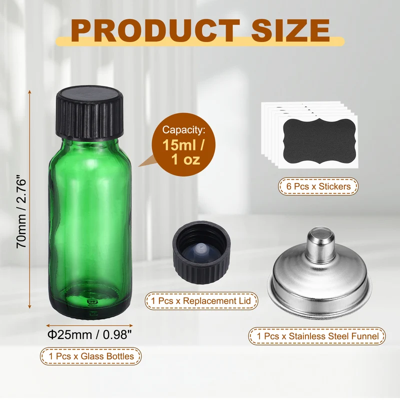 1oz/15ml Round Glass Bottles, Green Sample Glass Bottle Empty Containers