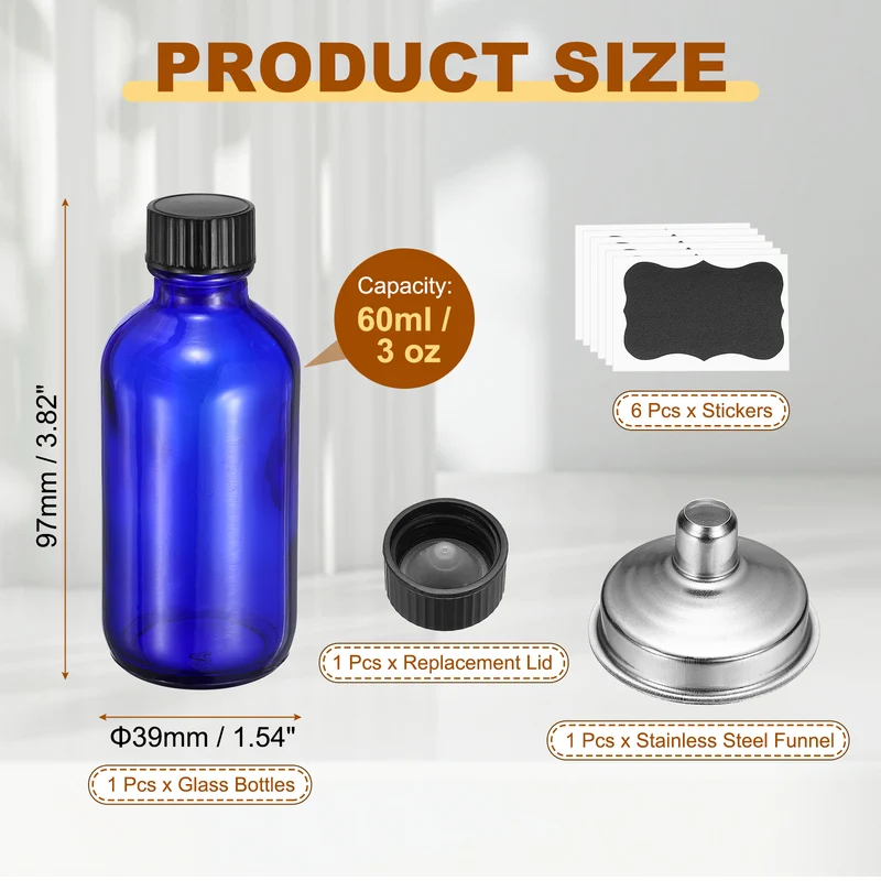 3oz/60ml Round Glass Bottles, Blue Sample Glass Bottle Empty Containers