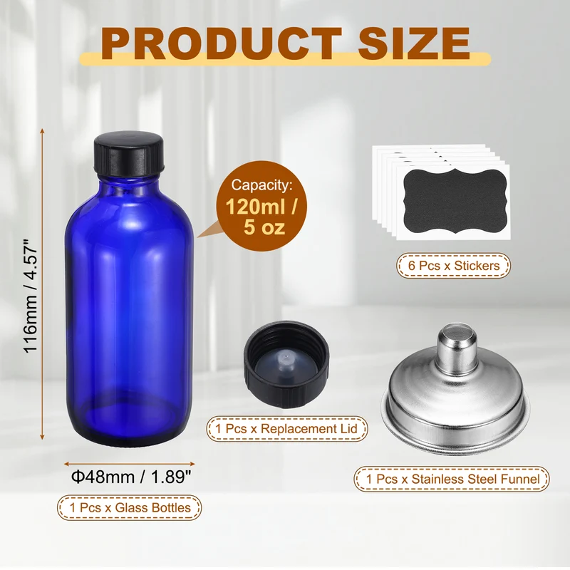 5oz/120ml Round Glass Bottles, Blue Sample Glass Bottle Empty Containers